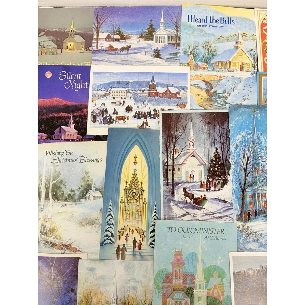Vintage Christmas Cards Fronts ONLY Churches Cathedrals Scrapbooking Crafts 50+